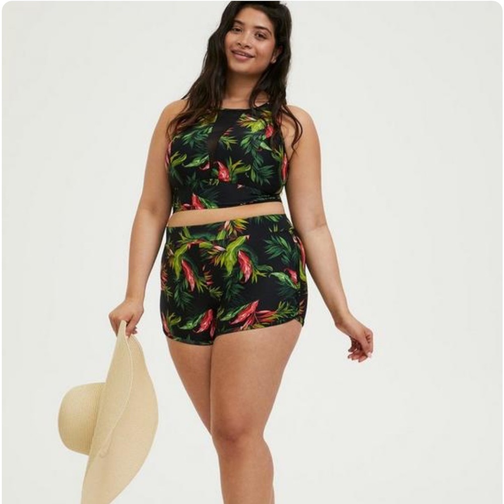 New! Torrid sz 3 Palms Birds of Paradise High-Rise Bathing Swim Suit‎ Shorts 3X